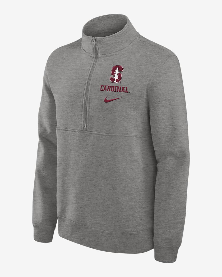 Stanford Cardinal Primetime Club Men's Nike College 1/2-Zip Crew - Grey Heather