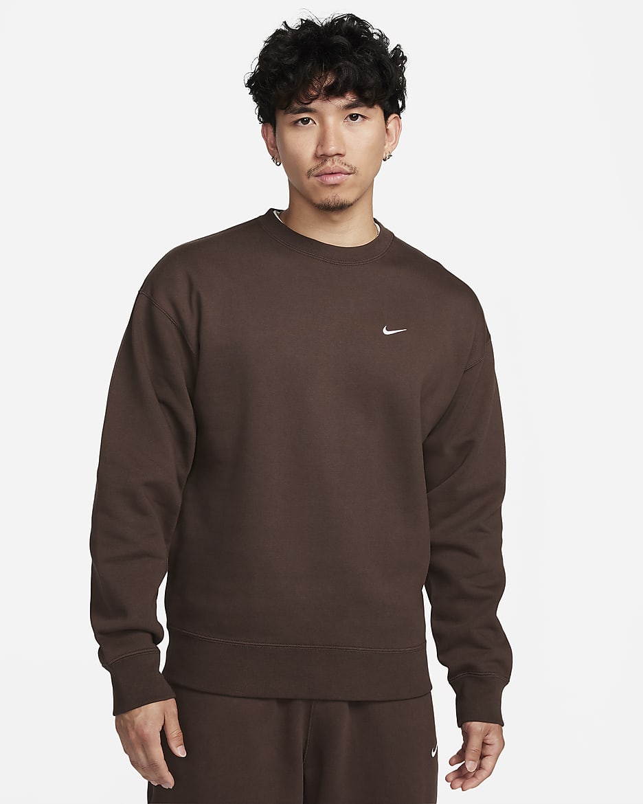 Nike Solo Swoosh 男款 Fleece 圓領上衣 - Baroque Brown/白色