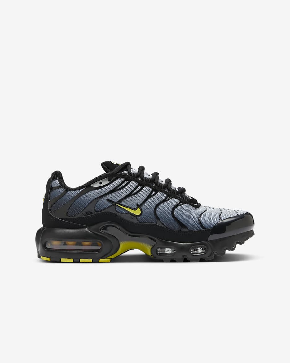 Tenis para niños grandes Nike Air Max Plus - Negro/Gris lobo/Amarillo opti