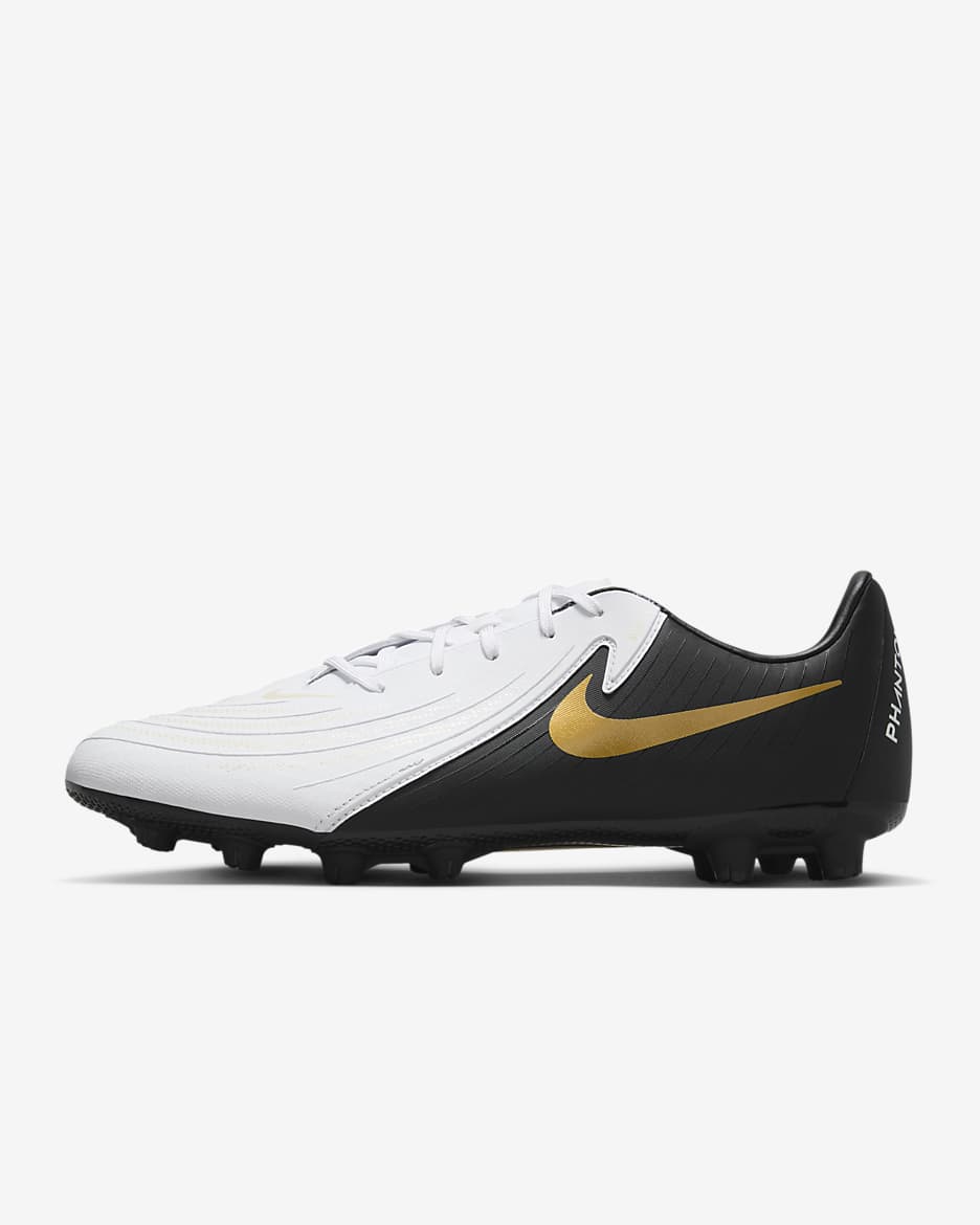 Nike Phantom GX 2 Academy HG Low-Top Soccer Cleats - White/Metallic Gold Coin/Black