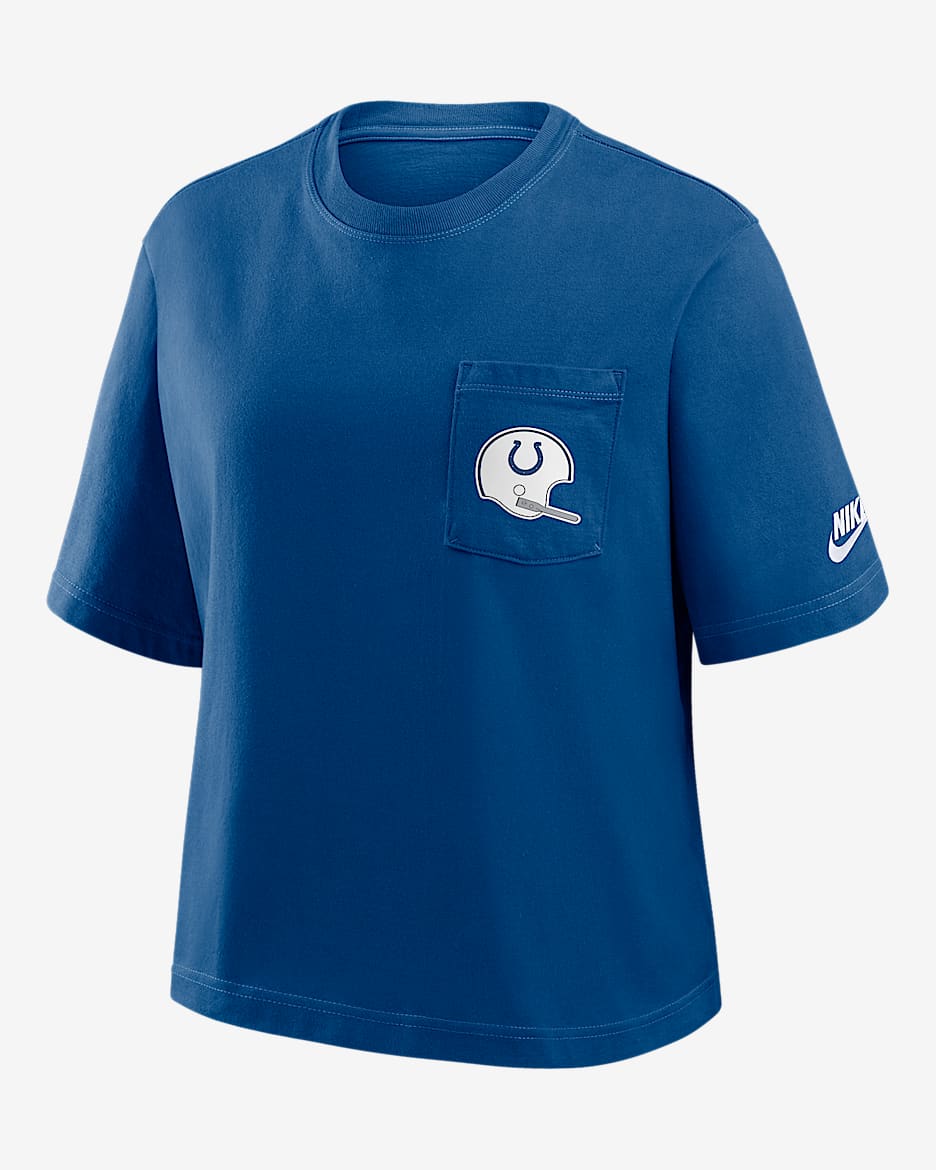 Indianapolis Colts Rewind Pocket Boxy Women's Nike NFL T-Shirt - Royal