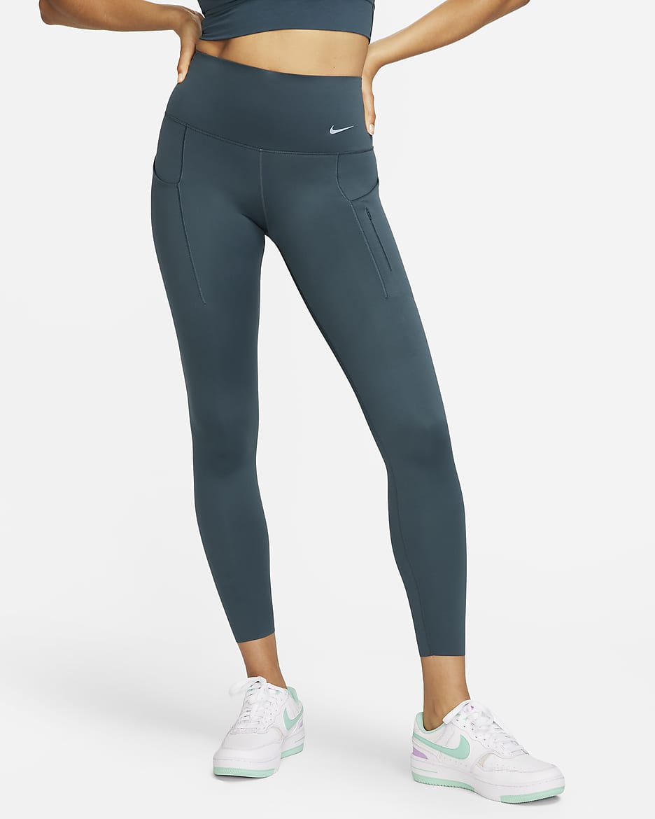 Nike Go Women's Firm-Support High-Waisted 7/8 Leggings with Pockets - Deep Jungle/Black