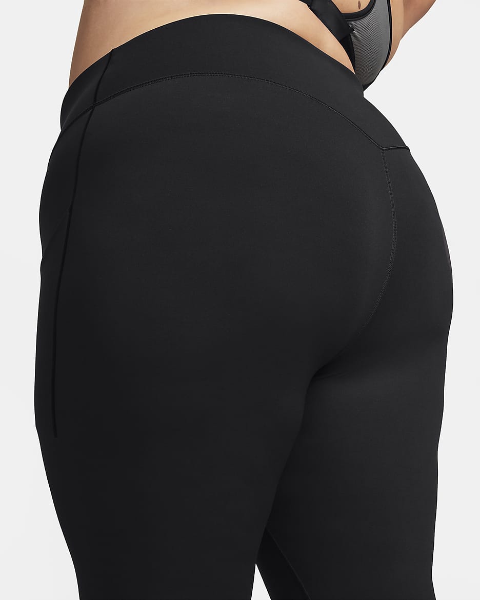 Leggings cortos de cintura alta y soporte medio con bolsillos para mujer (talla grande) Nike Universa - Negro/Negro