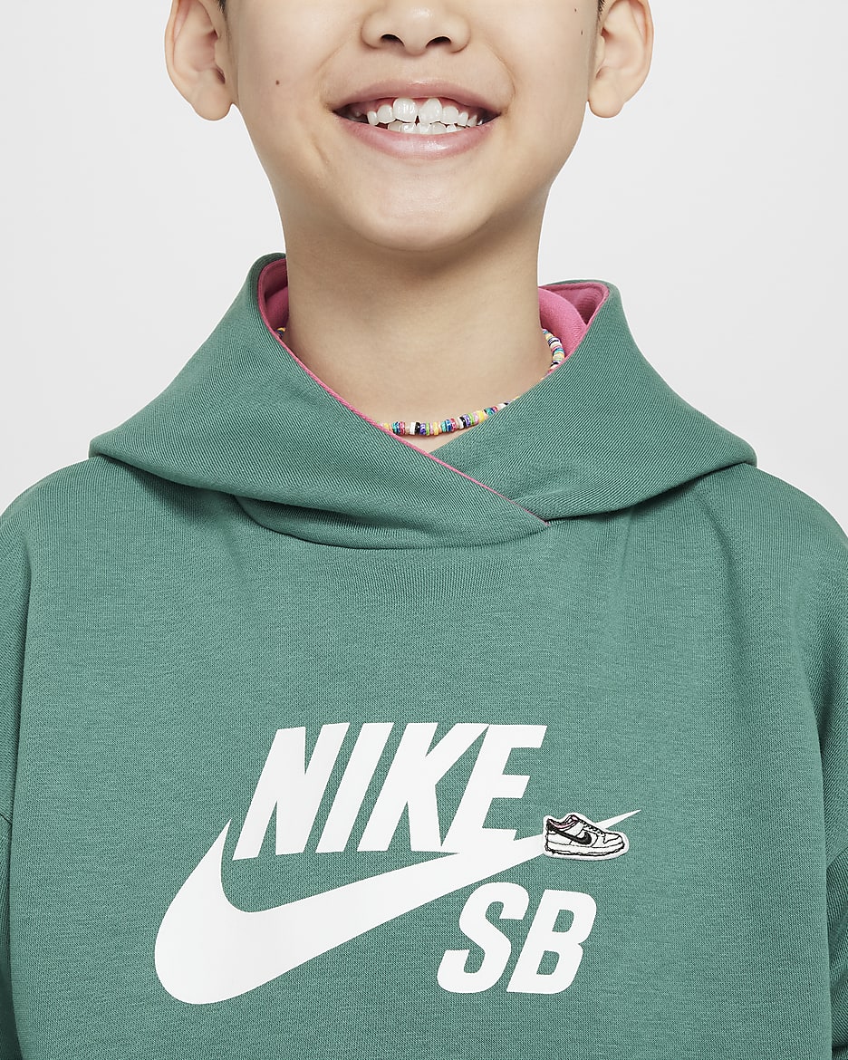 Nike SB Icon Fleece EasyOn Older Kids' Oversized Pullover Hoodie - Bicoastal/Alchemy Pink/White