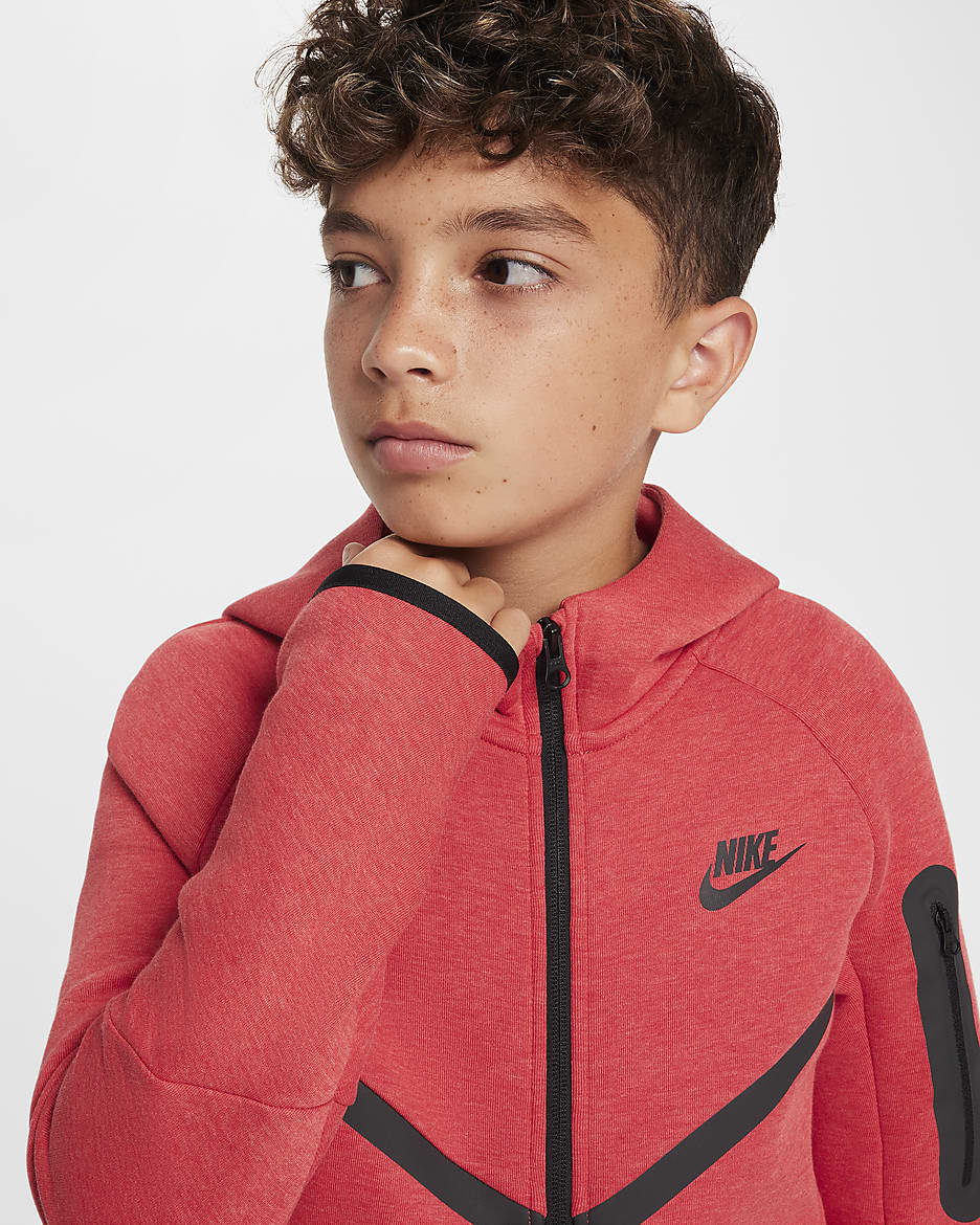 Nike Sportswear Tech Fleece Big Kids' Full-Zip Hoodie - Light University Red Heather/Light University Red Heather/Black/Black