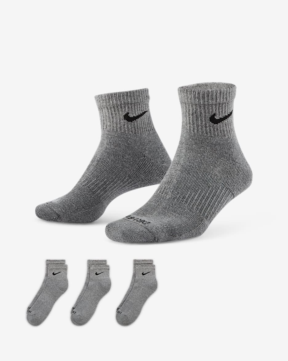 Nike Everyday Plus Cushioned Training Ankle Socks (3 Pairs) - Carbon Heather/Black