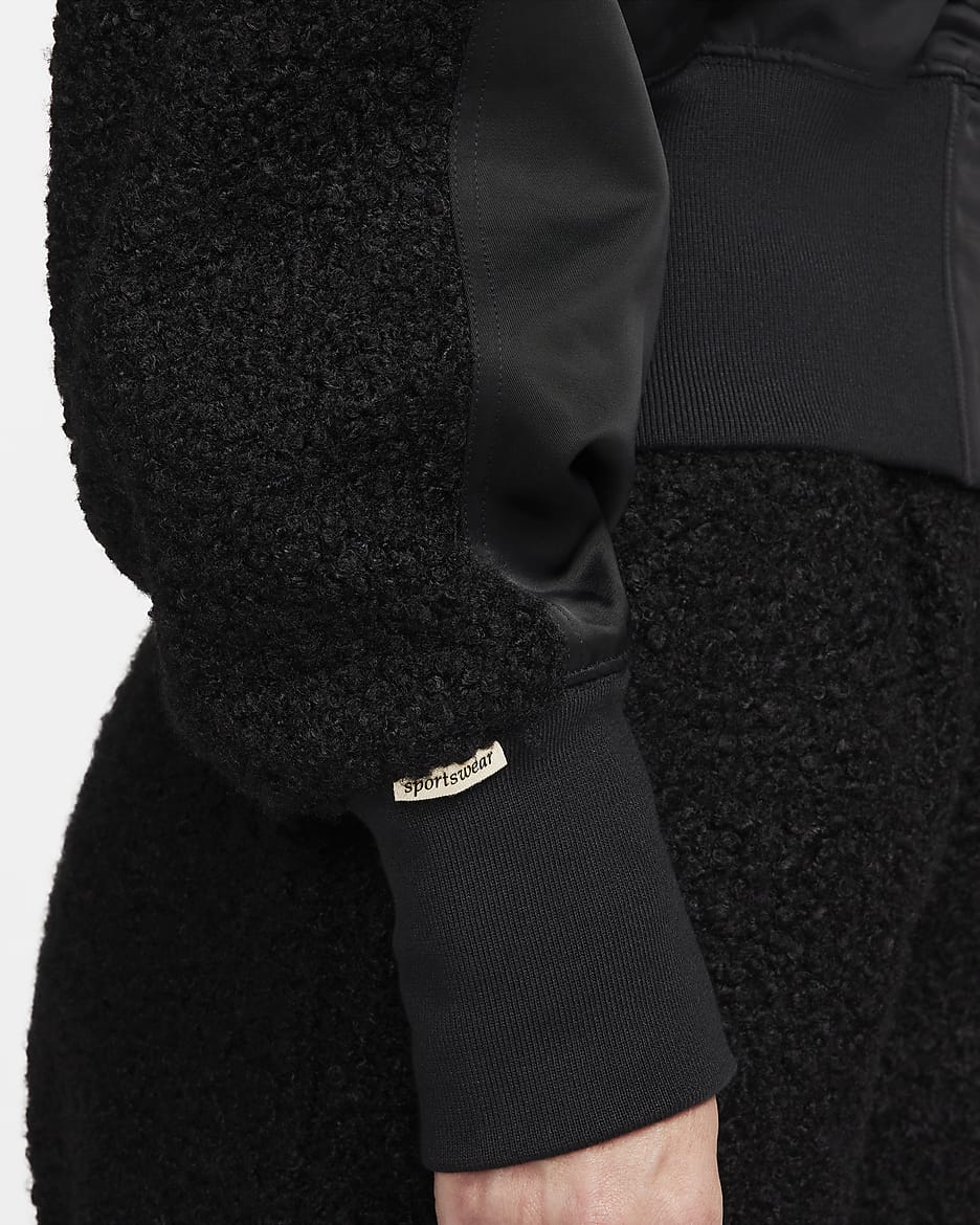 Veste aviateur en tissu Fleece à poils longs Nike Sportswear Collection pour femme - Noir/Summit White