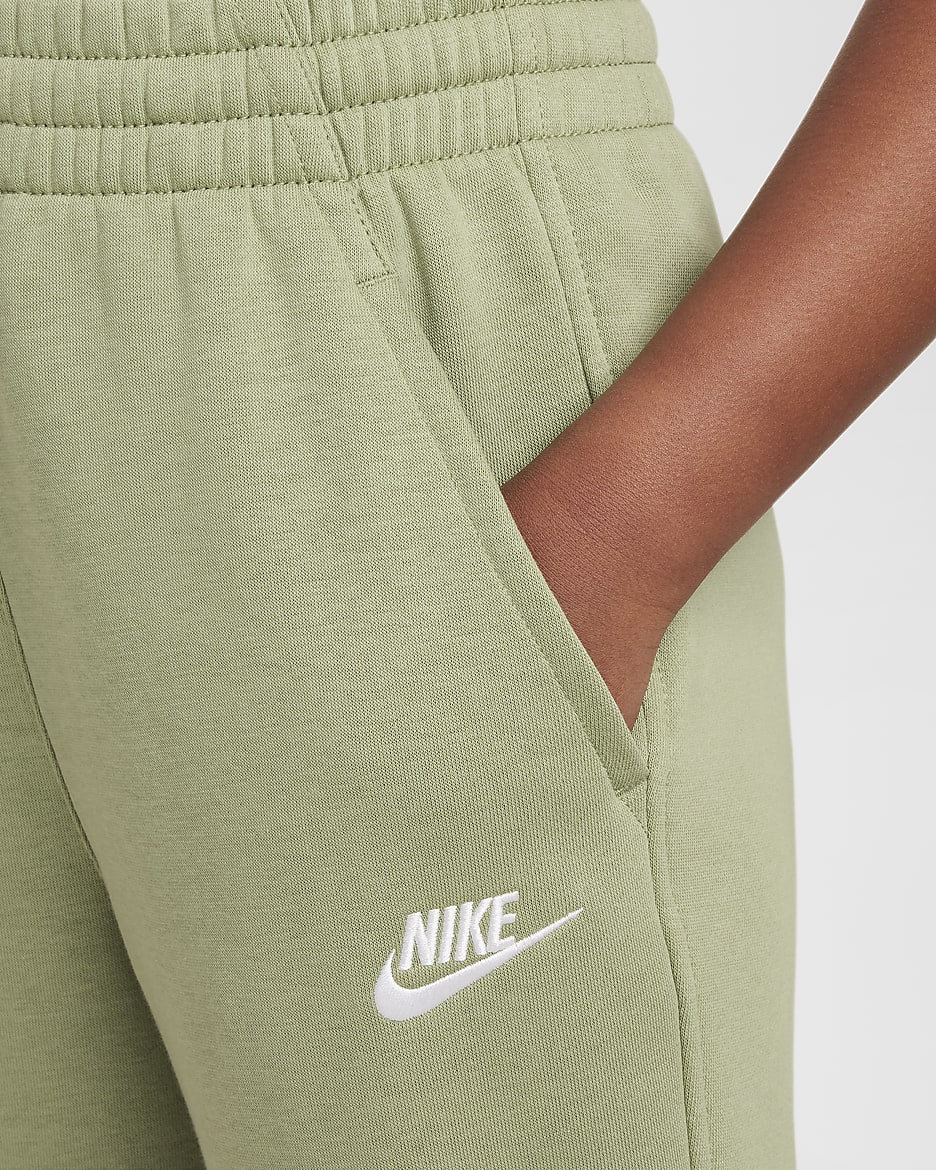 Nike Sportswear Club Fleece Older Kids' (Girls') High-Waisted Fitted Trousers - Oil Green/Oil Green/White