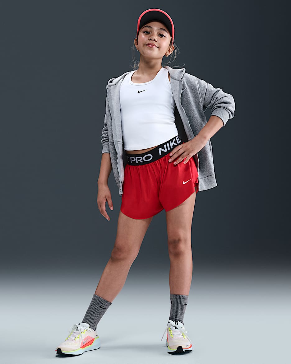 Nike Pro Older Kids' (Girls') Dri-FIT 2-in-1 Shorts - University Red/Black/White