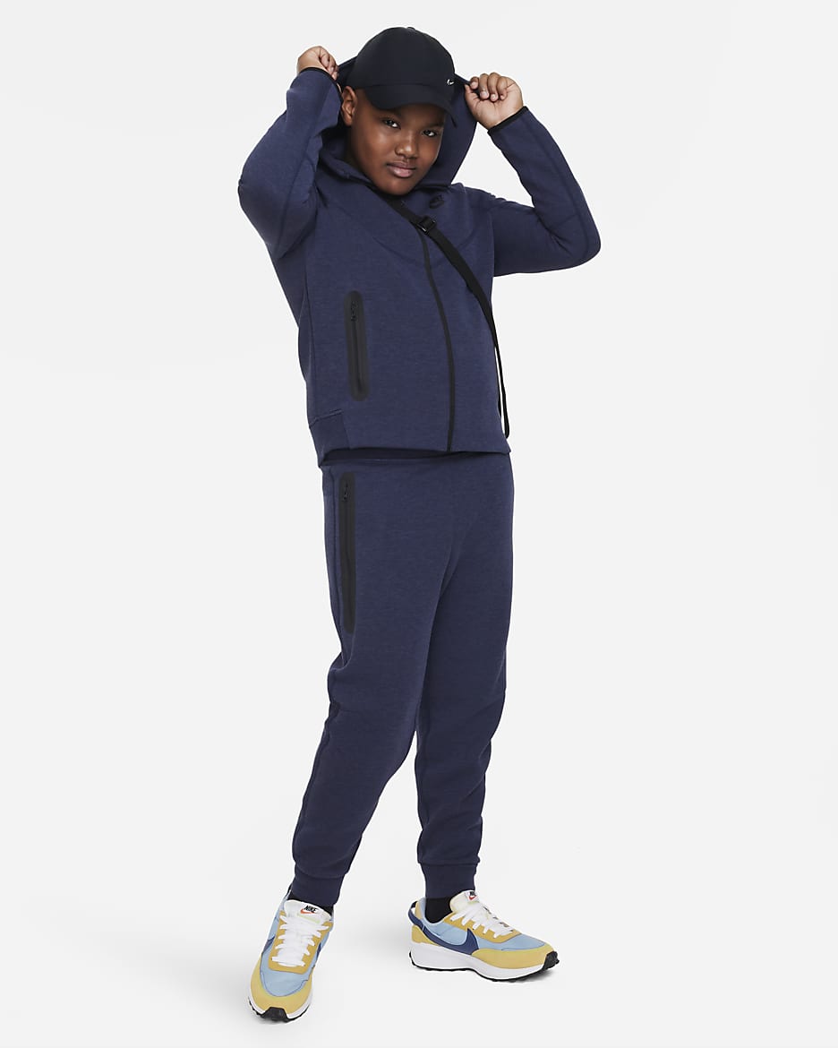 Nike Sportswear Tech Fleece Hoodie mit durchgehendem Reißverschluss für ältere Kinder (Jungen) (erweiterte Größe) - Obsidian Heather/Schwarz/Schwarz