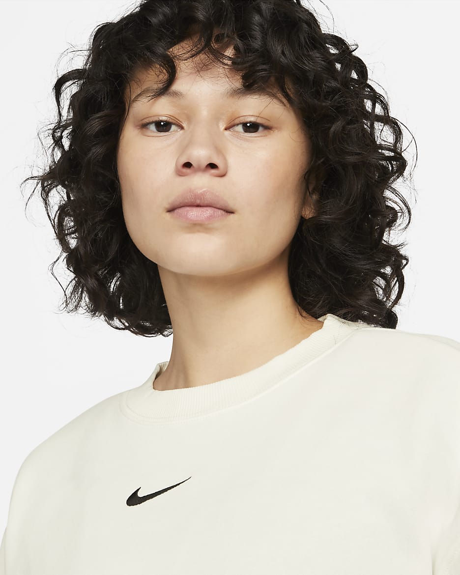 Oversized Nike Sportswear Phoenix Fleece-sweatshirt med rund hals til kvinder - Sail/sort