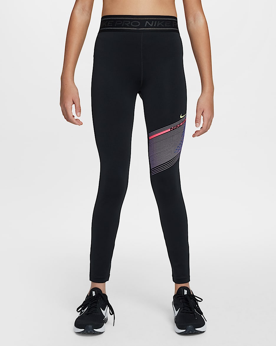 Nike Pro Girls' Dri-FIT Mid-Rise Leggings - Black
