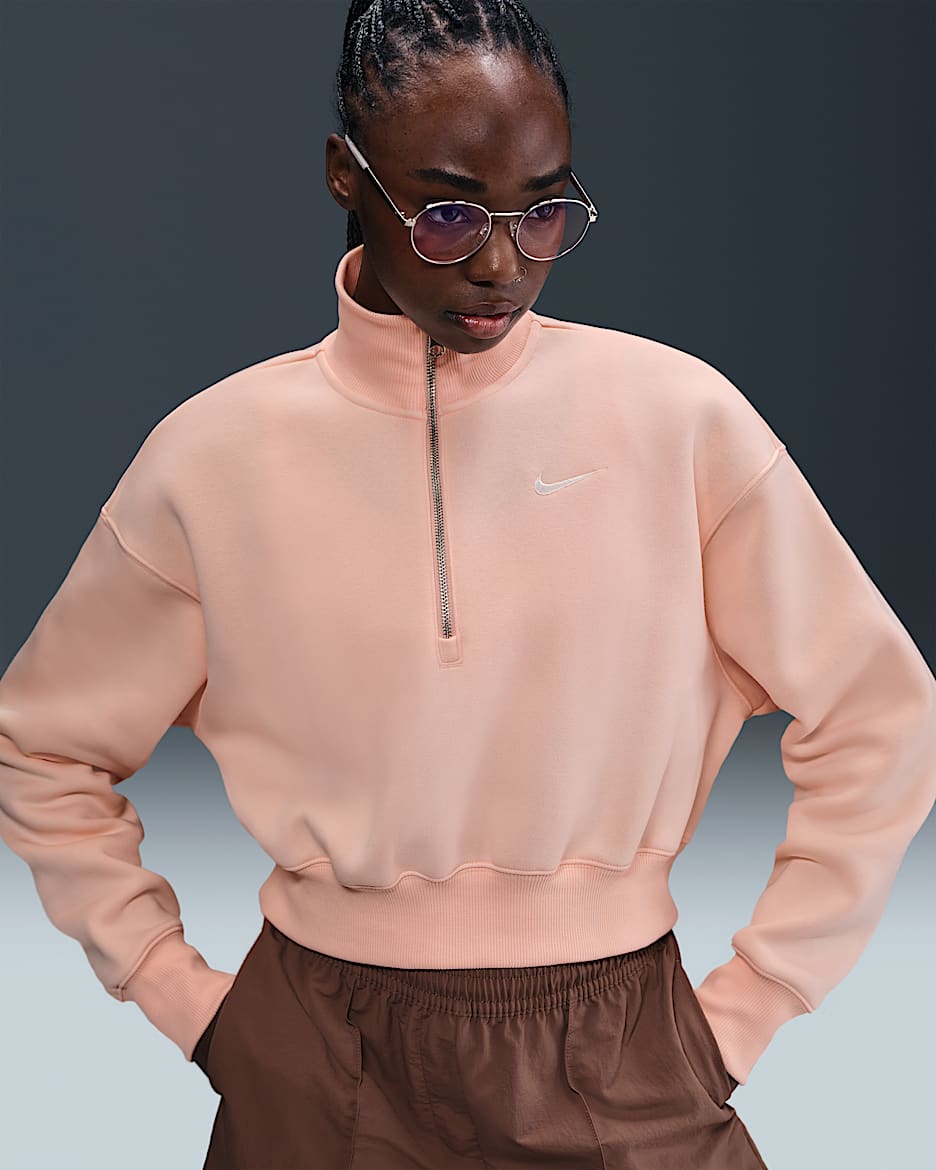Nike Sportswear Phoenix Fleece Women's 1/4-Zip Cropped Sweatshirt - Washed Coral/Sail