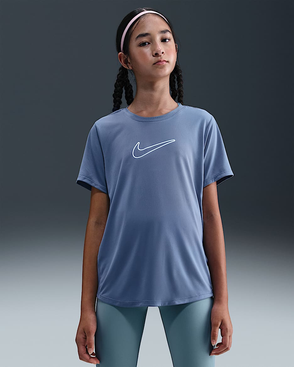 Nike One Fitted Older Kids' (Girls') Dri-FIT Short-Sleeve Top - World Indigo/White