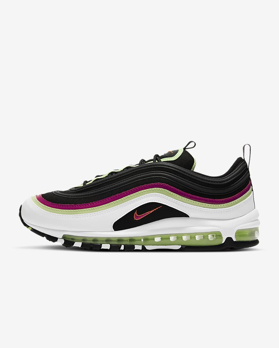Nike Air Max 97 Men's Shoes - White/Black/Light Liquid Lime/Fireberry