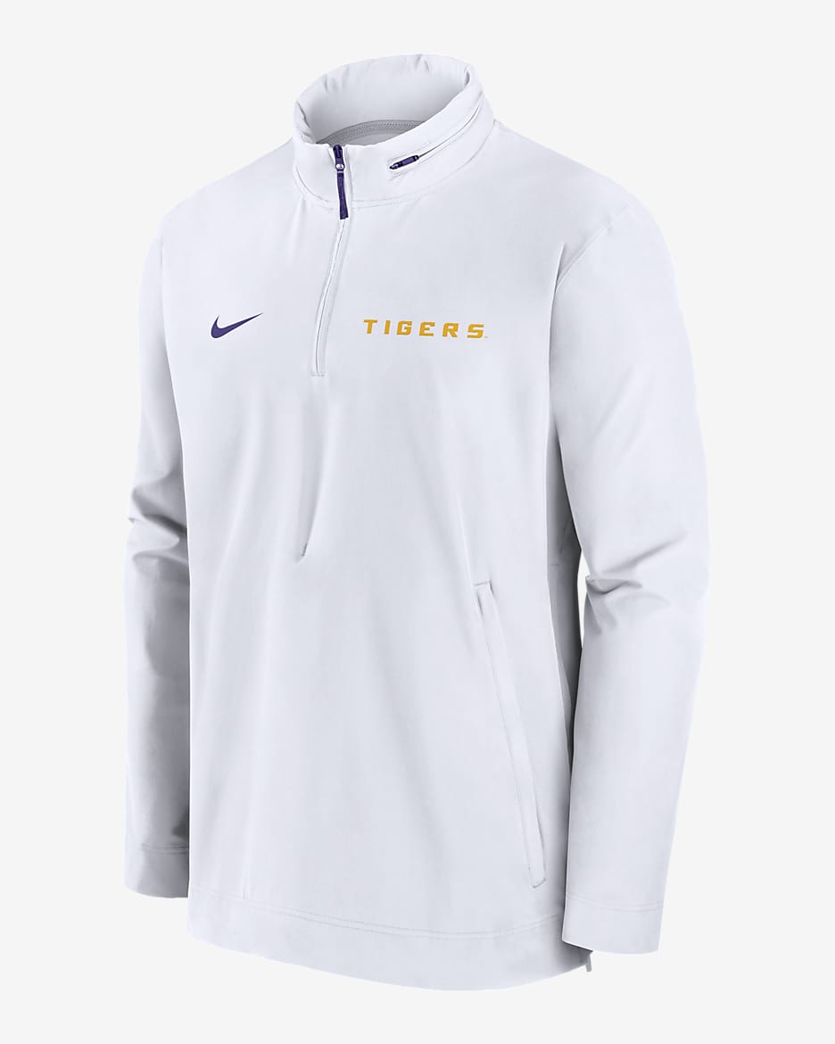 LSU Tigers Sideline Coach Men's Nike College 1/2-Zip Hooded Jacket - White