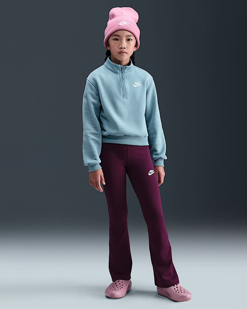 Nike Sportswear Classic Girls' High-Waisted Flared Leggings - Bordeaux/White