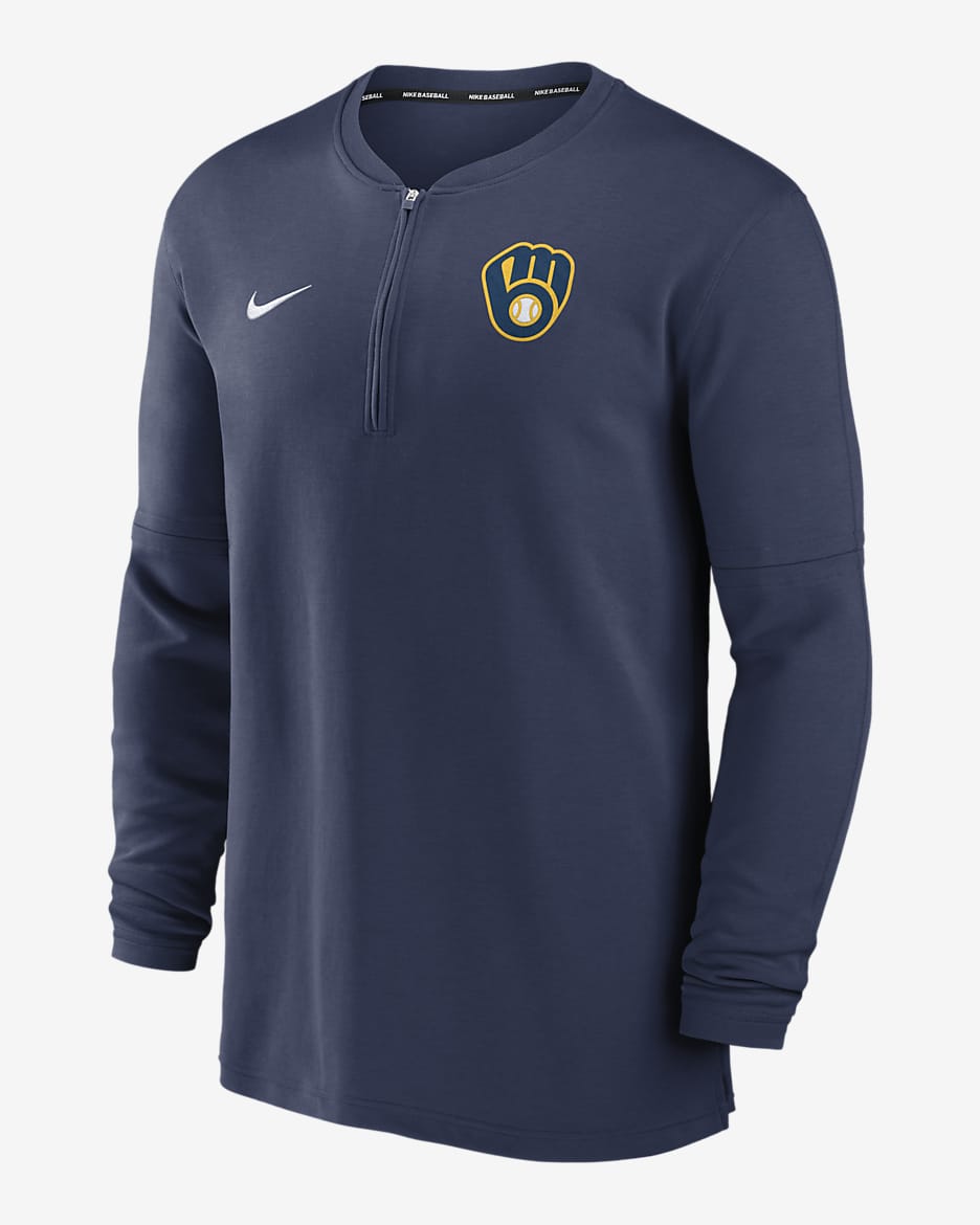 Milwaukee Brewers Authentic Collection Game Time Men's Nike Dri-FIT MLB 1/2-Zip Long-Sleeve Top - Navy