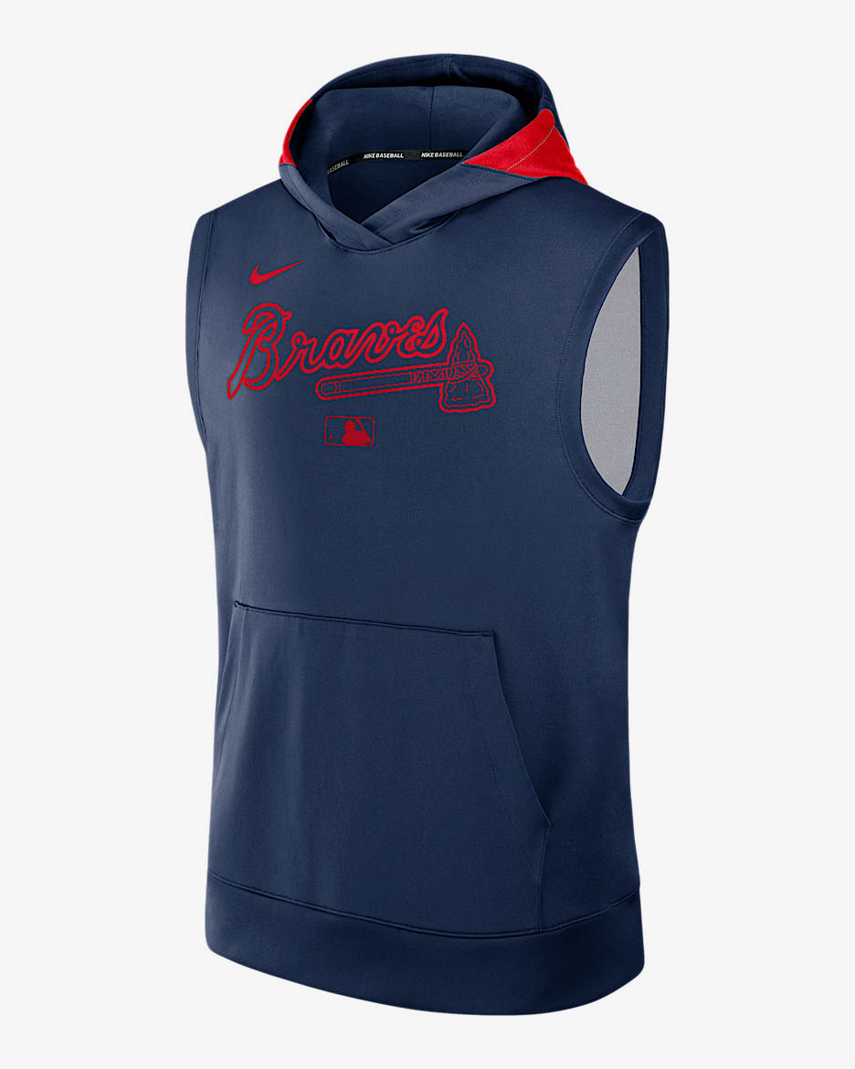 Sudadera con gorro sin cierre ni mangas Nike Dri-FIT de la MLB para hombre Atlanta Braves Authentic Collection - Azul marino