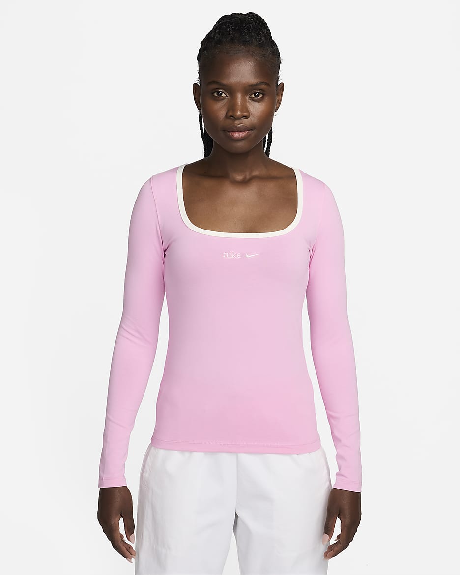 Nike Sportswear Camiseta de manga larga con escote cuadrado - Mujer - Pink Rise