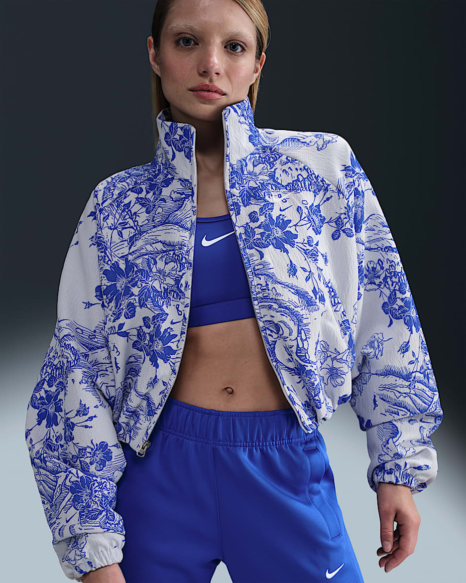 Nike Sportswear Collection Women's Oversized Jacquard Tracksuit Jacket - White/Hyper Royal/White