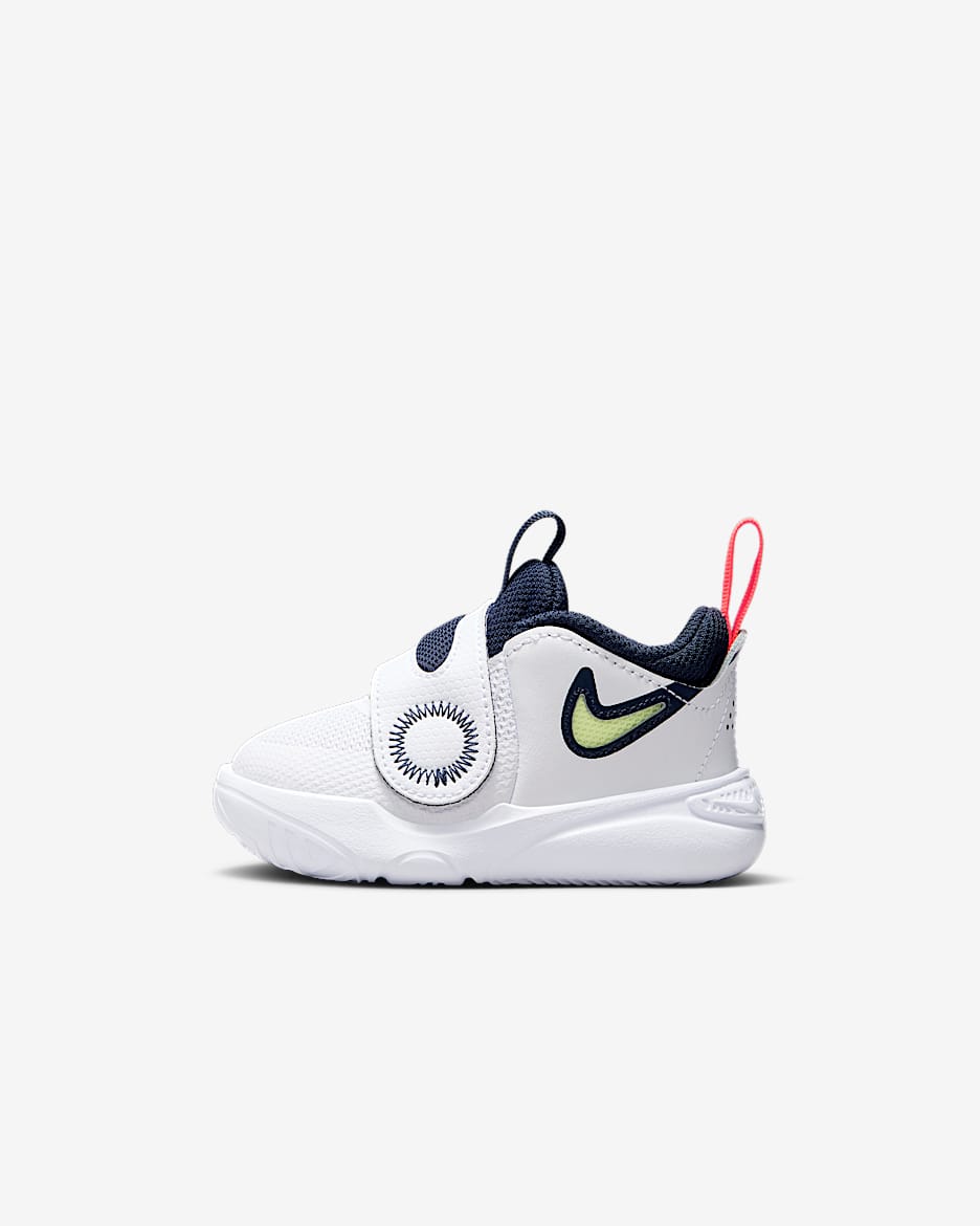 Tenis para bebé e infantil Nike Team Hustle D 11 - Blanco/Carmesí brillante/Azul foto/Toque de limón claro