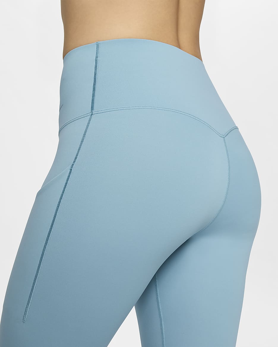 Nike Universa Women's Medium-Support High-Waisted 7/8 Leggings with Pockets - Denim Turquoise/Black