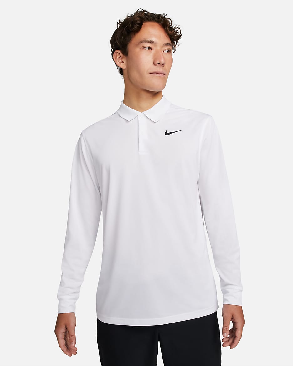 Nike Dri-FIT Victory 男款長袖高爾夫球衫 - 白色/黑色