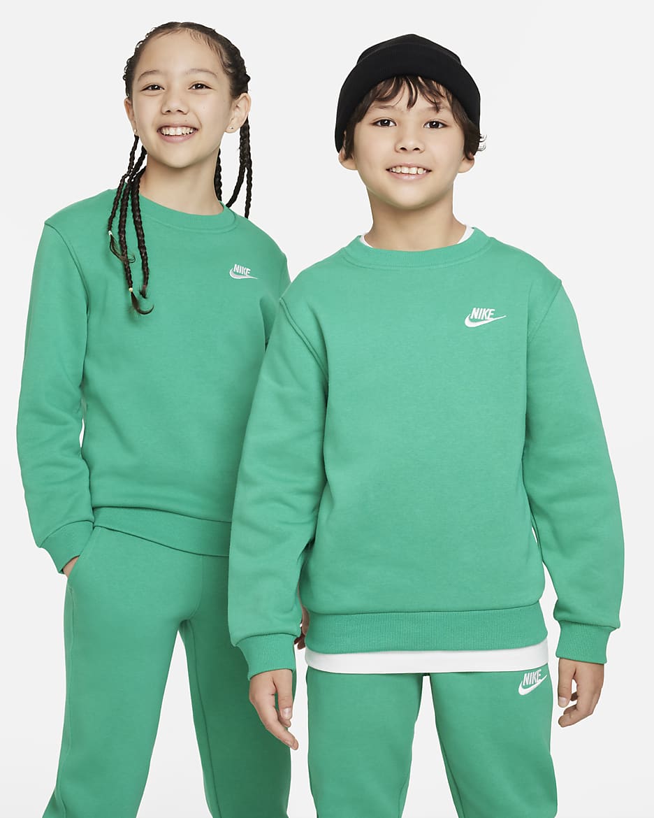 Bluza dresowa dla dużych dzieci Nike Sportswear Club Fleece - Stadium Green/Biel