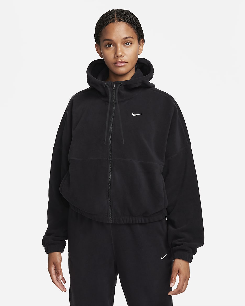 Nike Therma-FIT One Women's Oversized Full-Zip Fleece Hoodie - Black/Pale Ivory