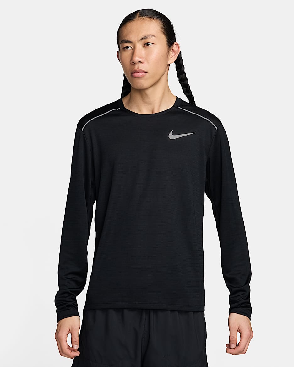 ナイキ Dri-FIT マイラー メンズ ロングスリーブ ランニングトップ - ブラック/ブラック