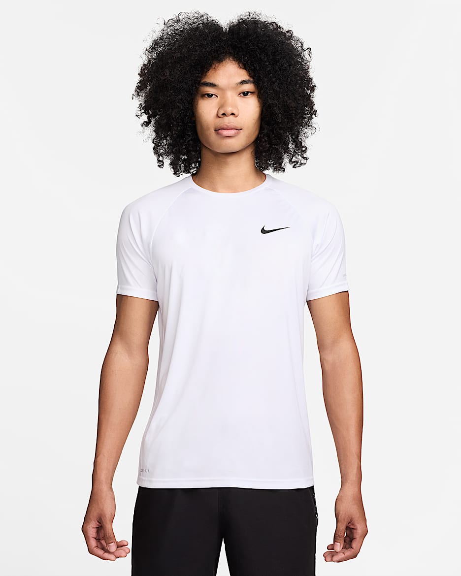 Camiseta Hydroguard de natación de manga corta para hombre Nike Essential - Blanco/Negro