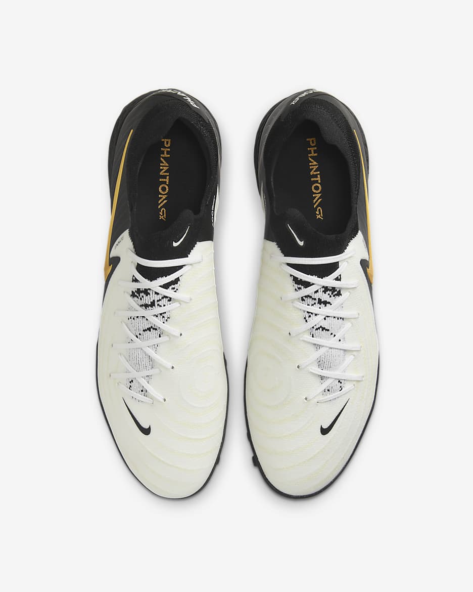 Nike Phantom GX 2 Pro TF Low-Top Soccer Shoes - White/Metallic Gold Coin/Black