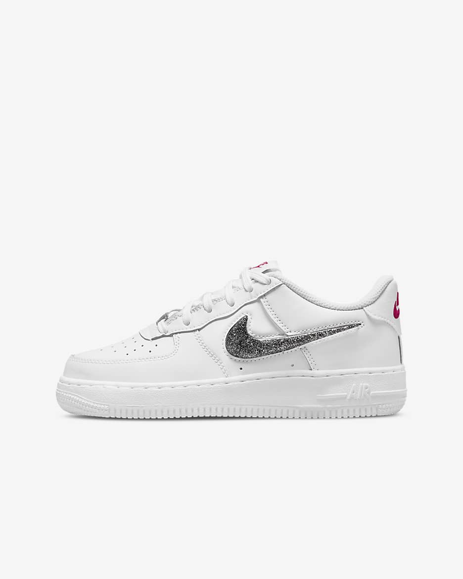 Nike Air Force 1 LV8 Older Kids' Shoes - White/Very Berry/Metallic Silver/Black