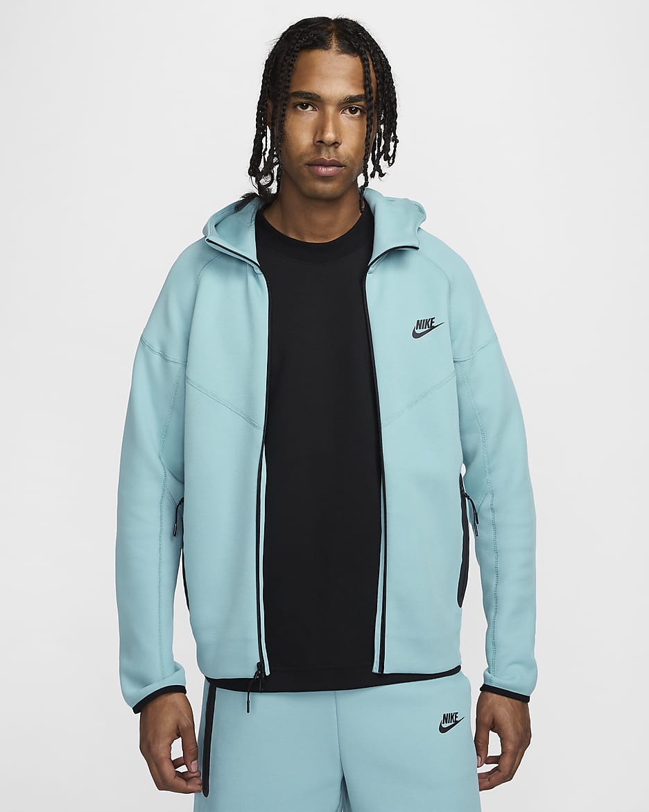 Nike Sportswear Tech Fleece Windrunner Hoodie met rits voor heren - Denim Turquoise/Zwart