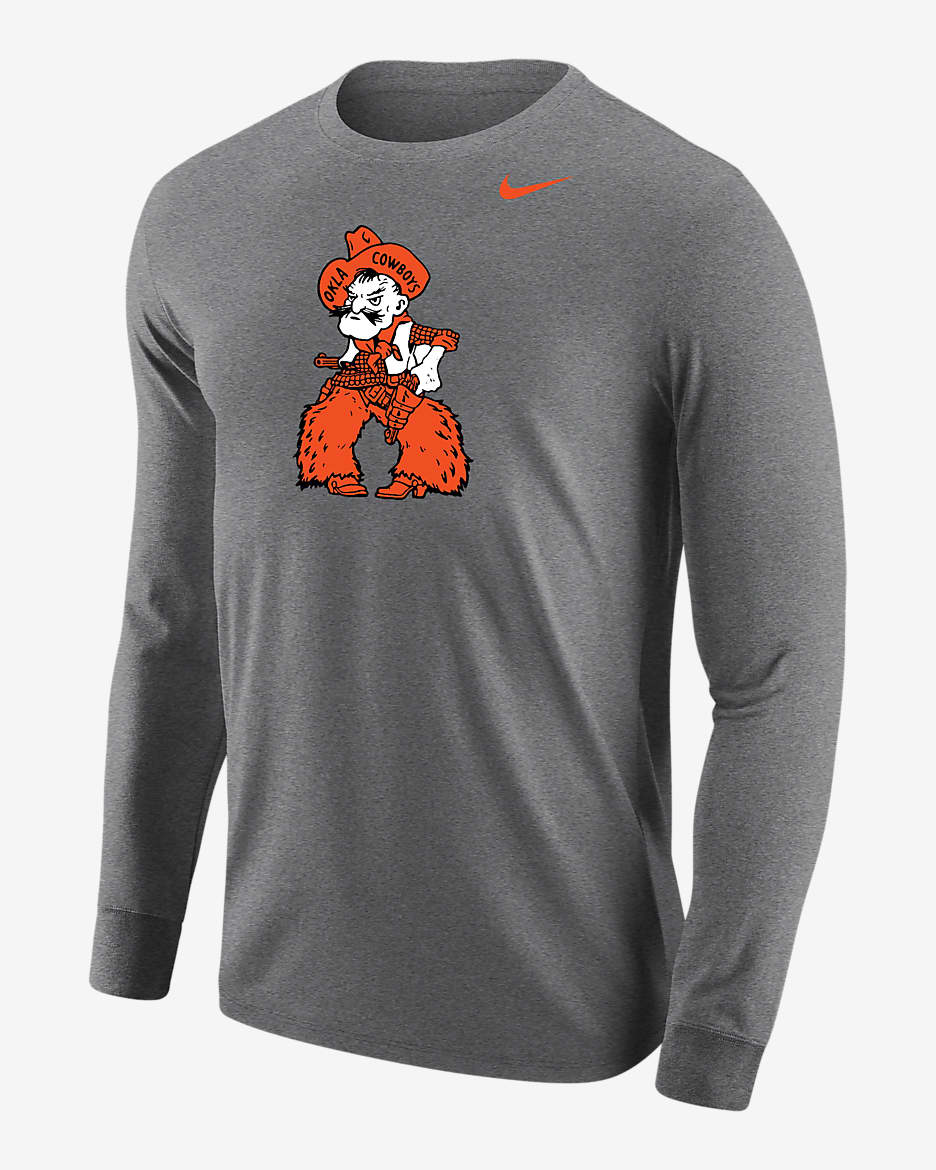 Oklahoma State Men's Nike College Long-Sleeve T-Shirt - Dark Grey Heather