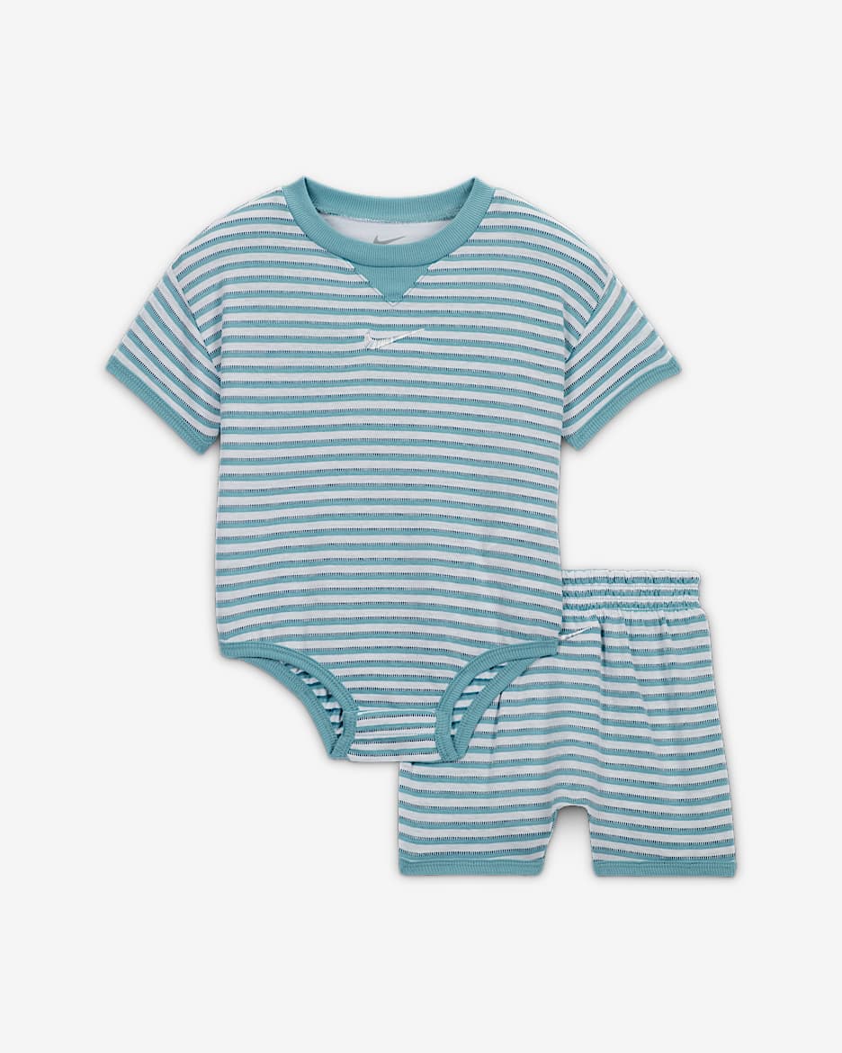 Nike ReadySet Baby (0-9M) Bodysuit and Shorts Set - Denim Turquoise
