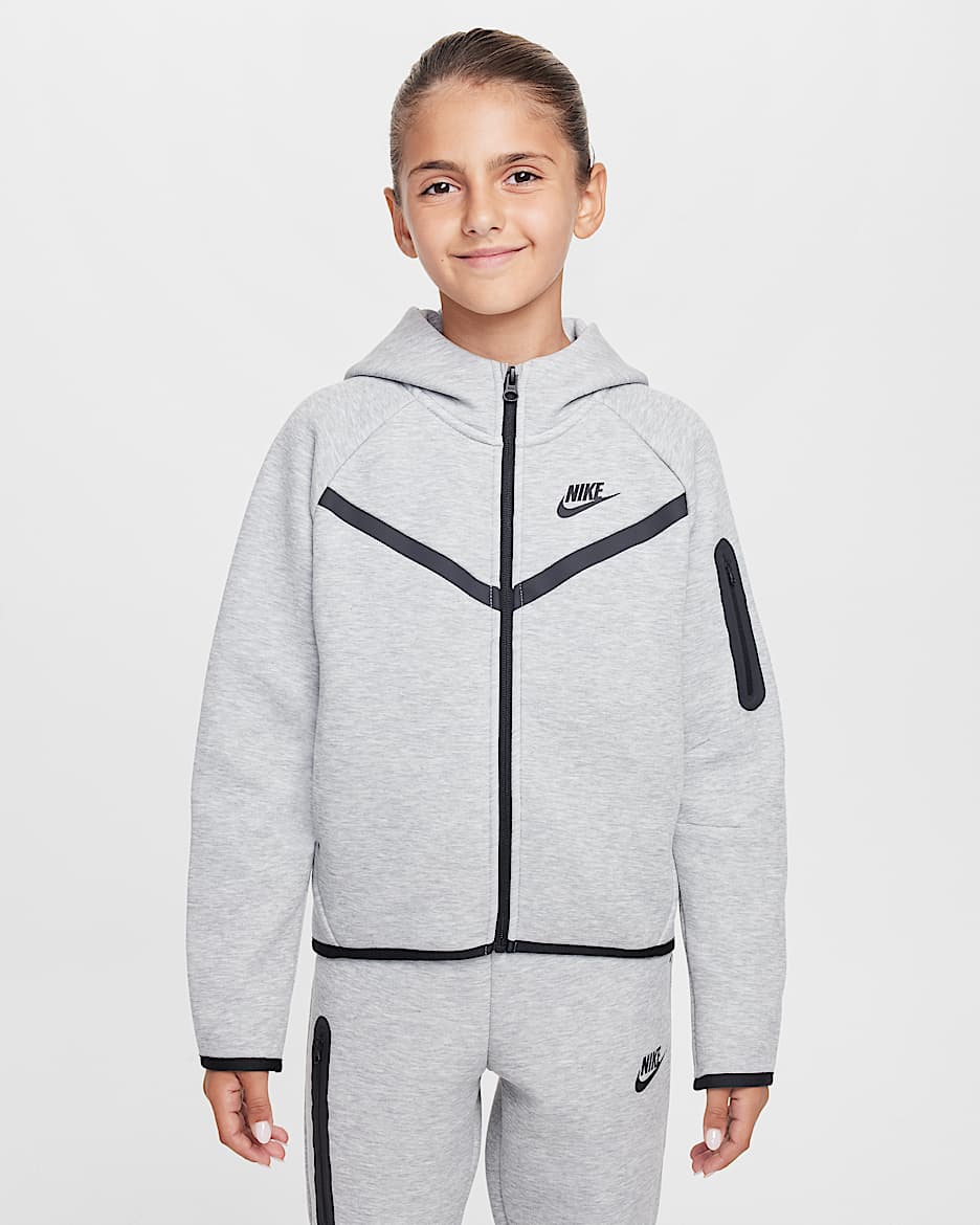 Felpa con cappuccio e zip a tutta lunghezza Nike Sportswear Tech Fleece – Bambina/Ragazza - Dark Grey Heather/Nero/Nero/Nero