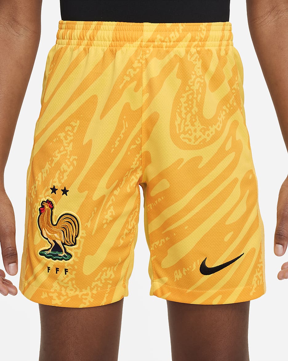 Short de foot Replica Nike Dri-FIT FFF 2024 Stadium Extérieur pour ado - Tour Yellow/University Gold/Noir