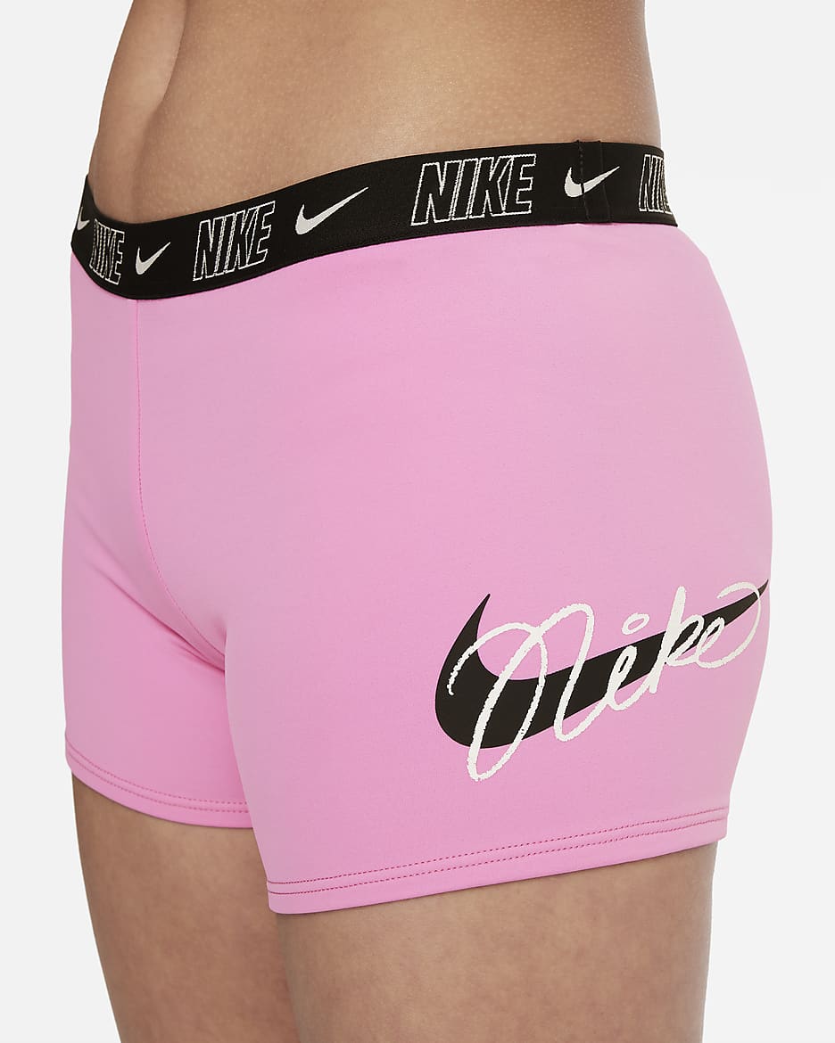 Conjunto de shorts y bikini de espalda deportiva para niña talla grande Nike Swim Logo Tape - Rosa alegre