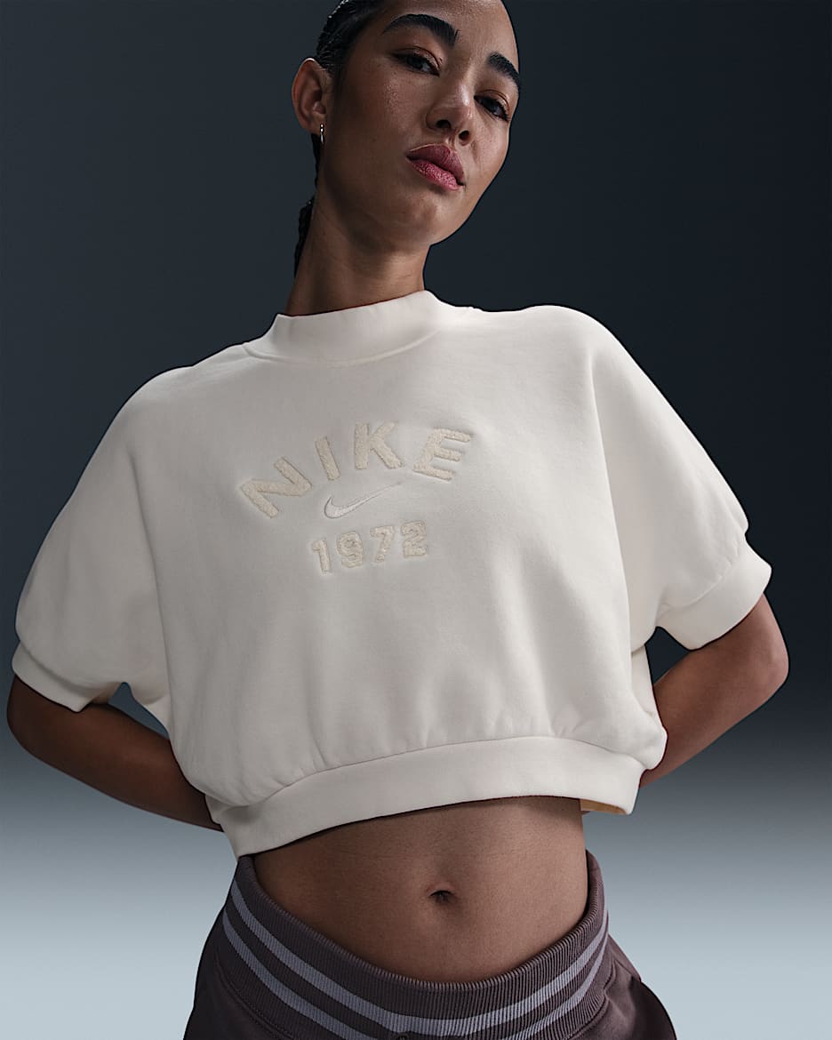 Nike Sportswear Collection Women's Crew-Neck Short-Sleeve Cropped French Terry Top - Sail/Sail