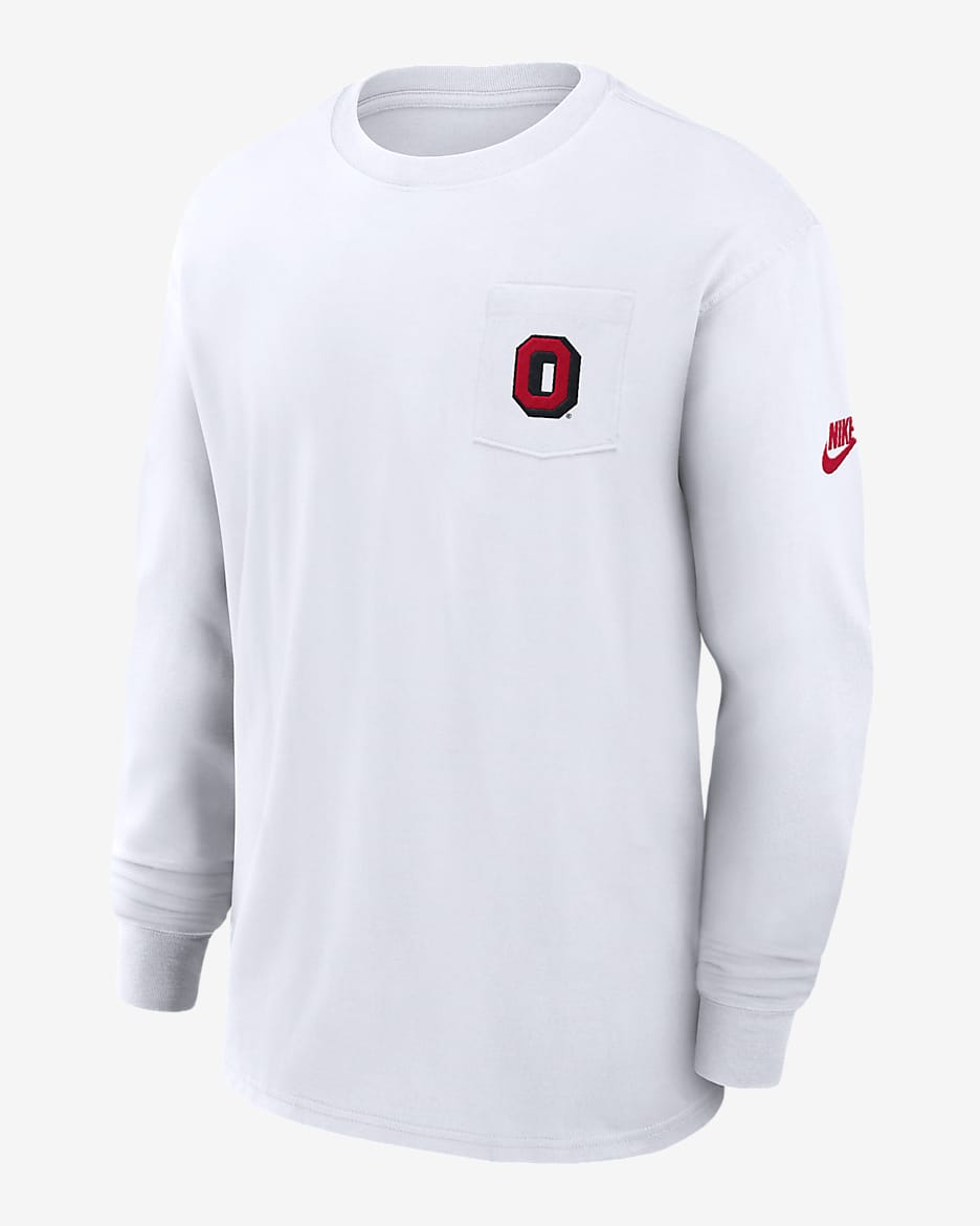 Ohio State Buckeyes Legacy Max90 Pocket Men's Nike College Long-Sleeve T-Shirt - White