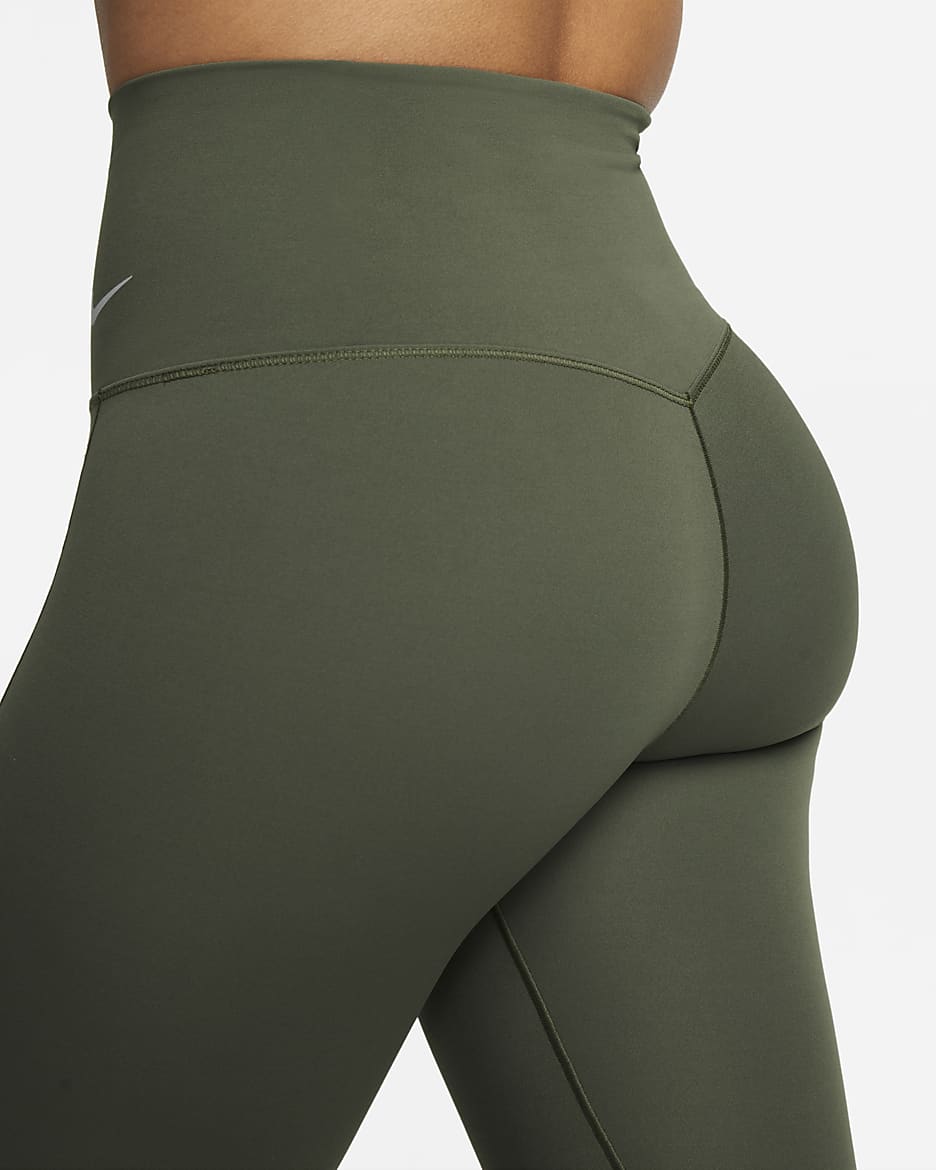 Nike Zenvy leggings i full lengde med lett støtte og høyt liv til dame - Cargo Khaki/Svart