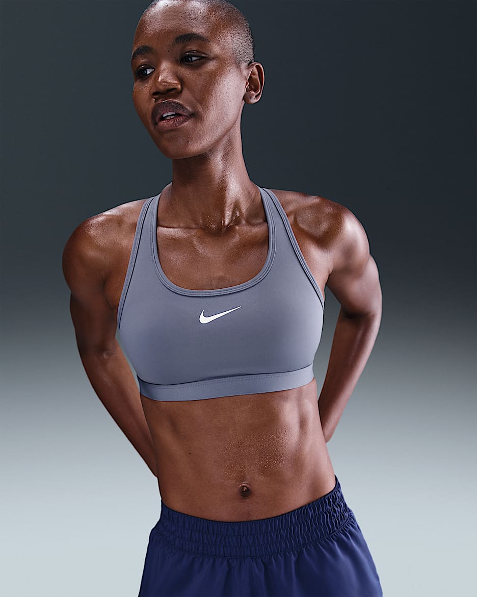 Bra deportivo con almohadillas para mujer Nike Swoosh Medium Support - Índigo mundial/Blanco