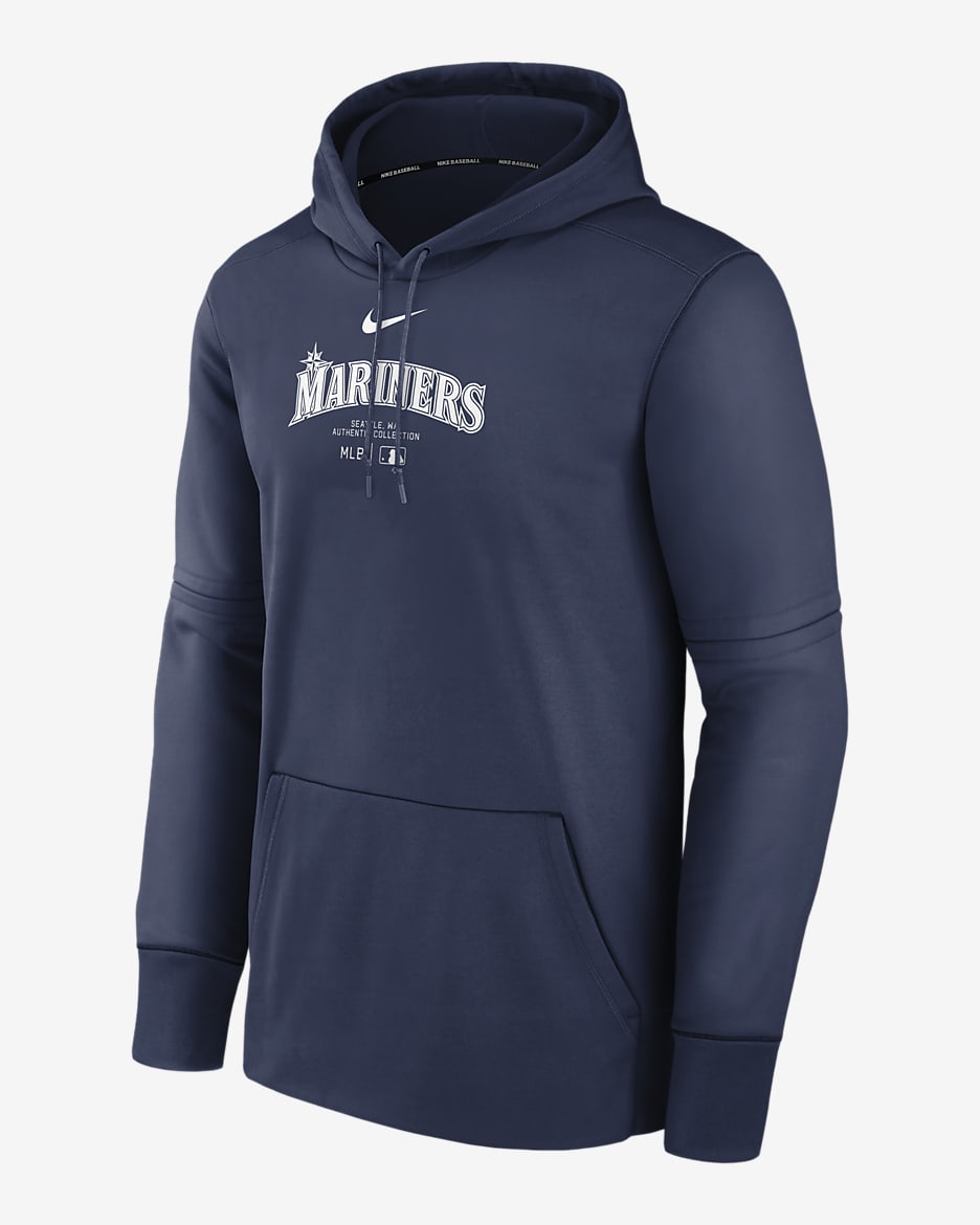 Seattle Mariners Authentic Collection Practice Men's Nike Therma MLB Pullover Hoodie - Navy