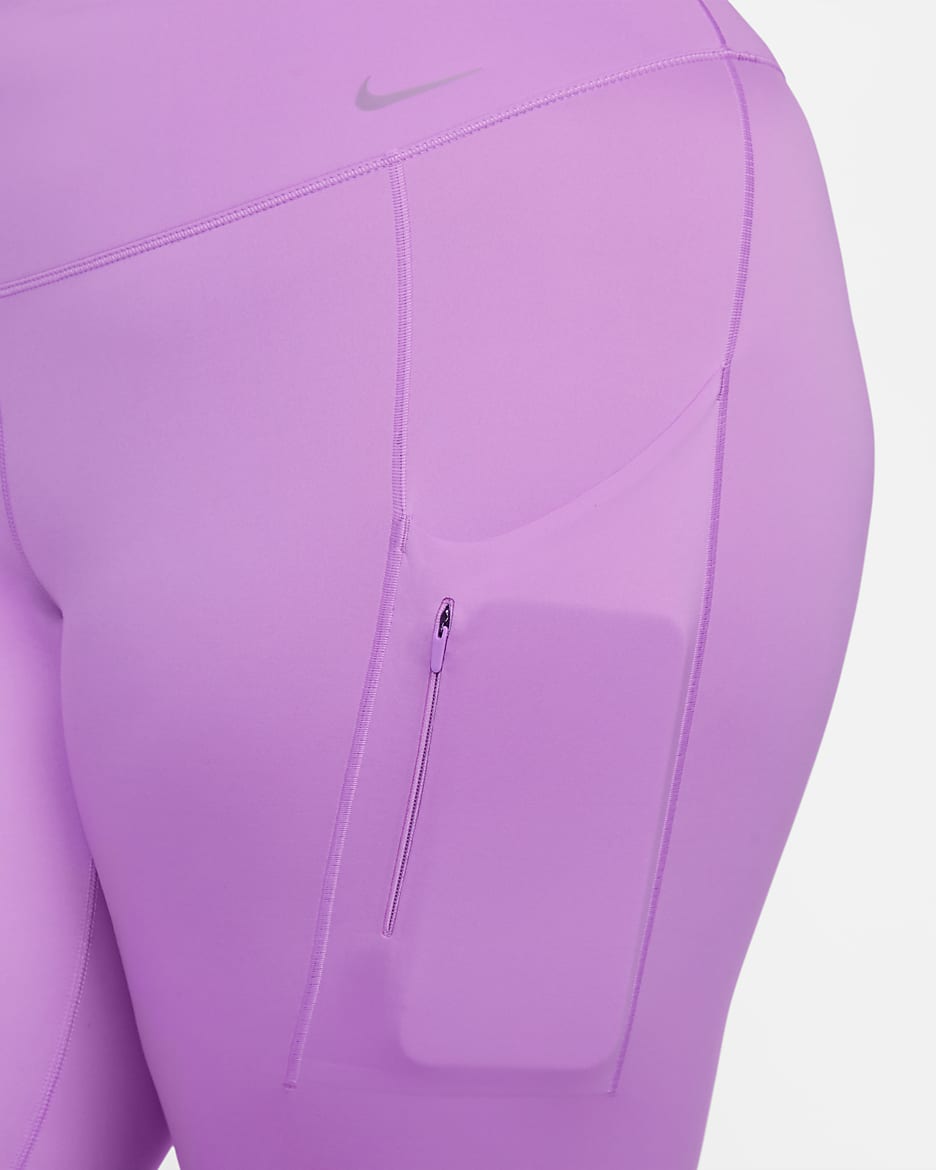 Leggings cropped de tiro alto y sujeción firme con bolsillos para mujer Nike Go (talla grande) - Fucsia enérgico/Negro