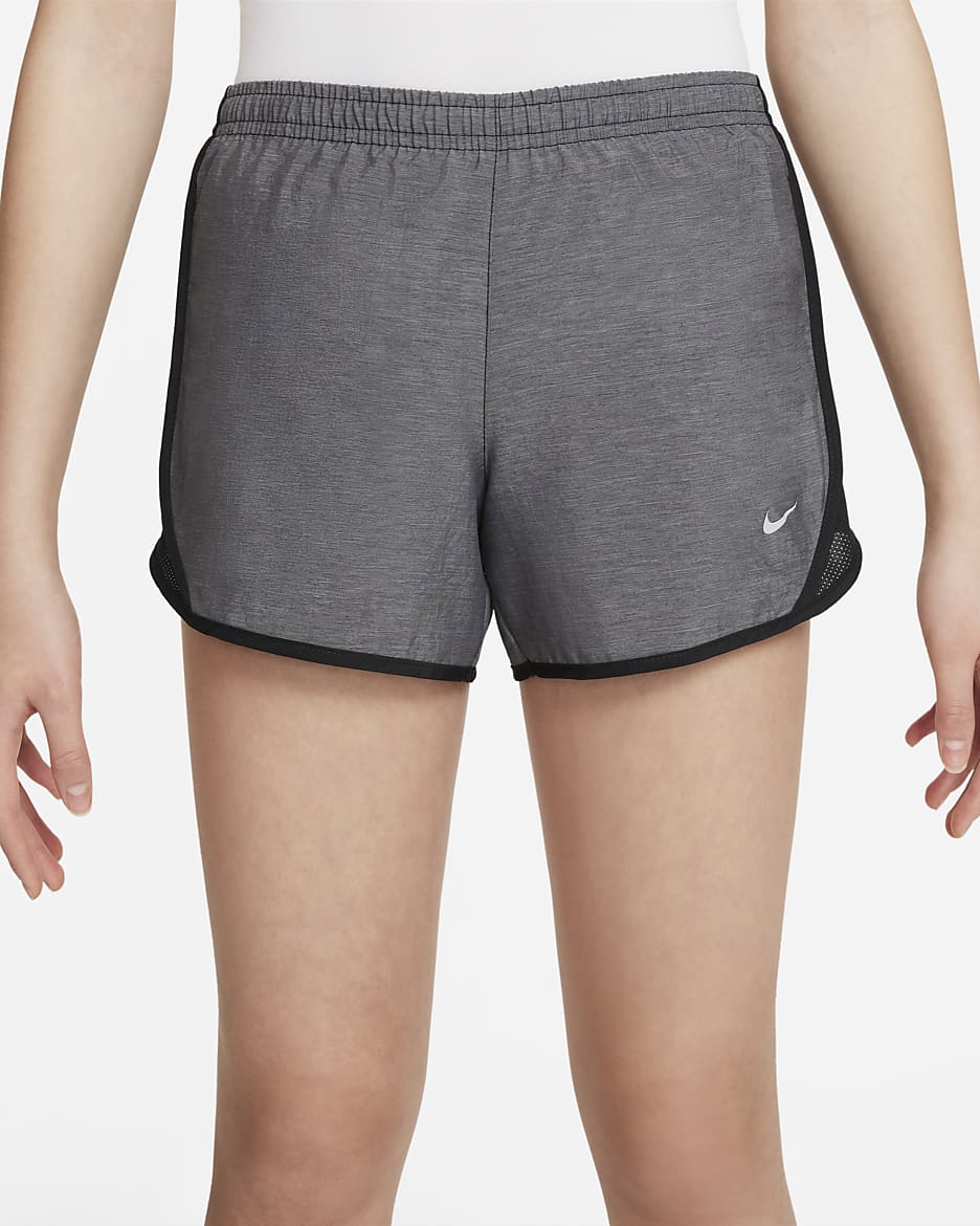 Shorts de running Dri-FIT para niñas talla grande Nike Tempo - Negro jaspeado/Jaspeado/Negro/Gris lobo