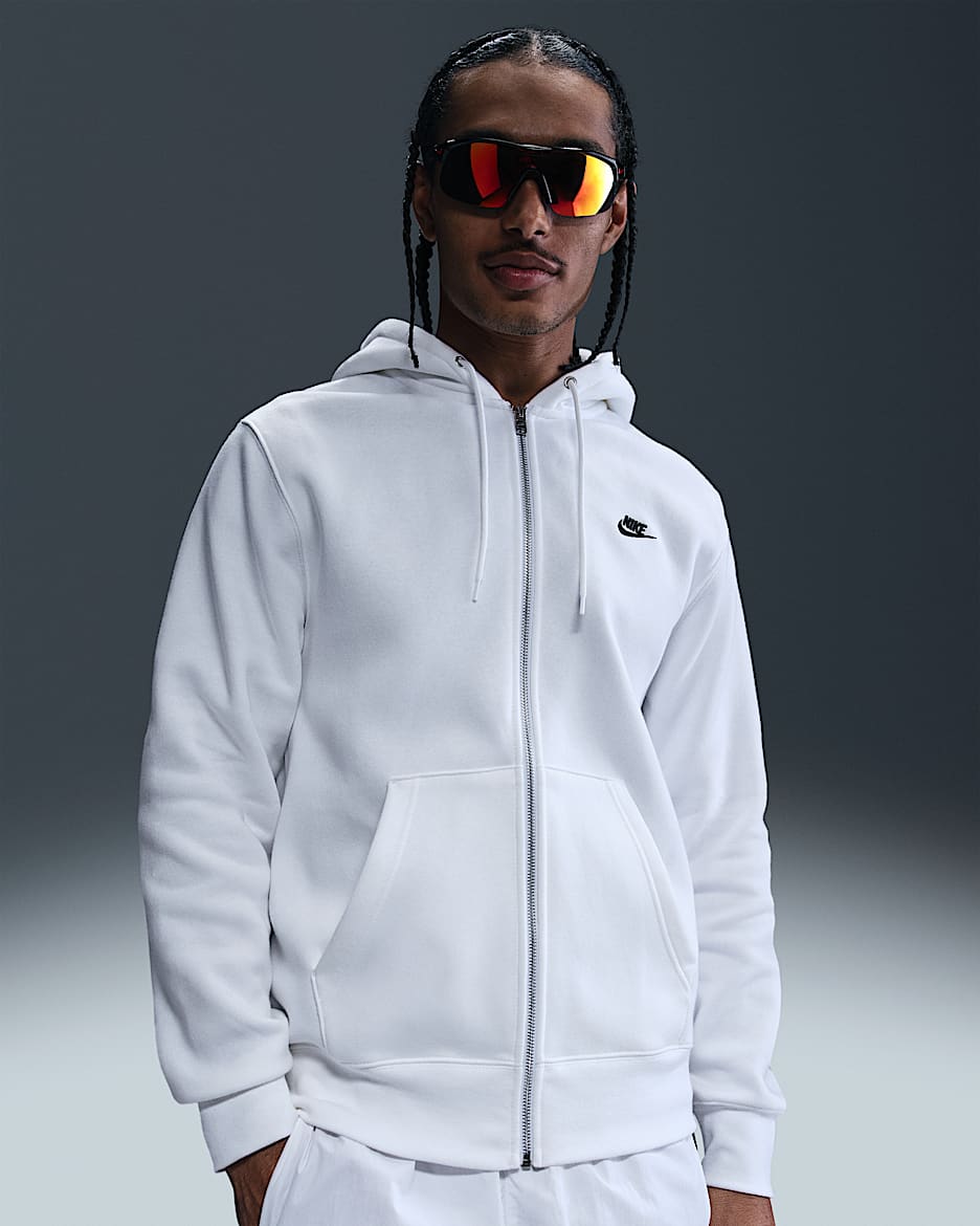 Sudadera con gorro de tejido Fleece y cierre completo para hombre Nike Club - Blanco/Blanco/Negro
