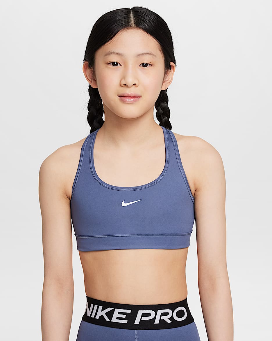 Nike Swoosh Girls' Sports Bra - Diffused Blue/White