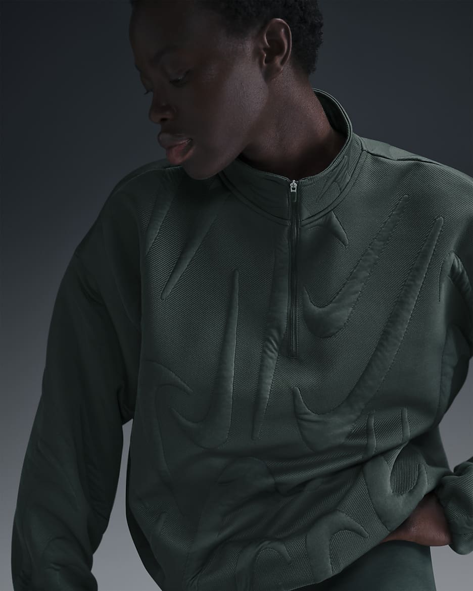 Nike Sportswear Collection oversized warm sweatshirt met logo en korte rits voor dames - Vintage Green/Bicoastal